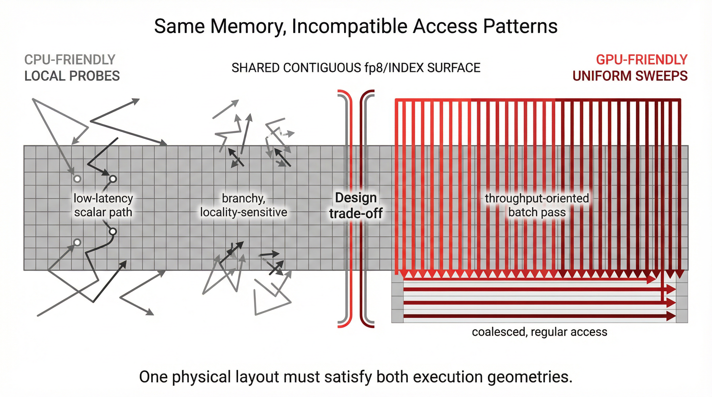 Figure 1.1 — The design problem: same memory, incompatible access patterns